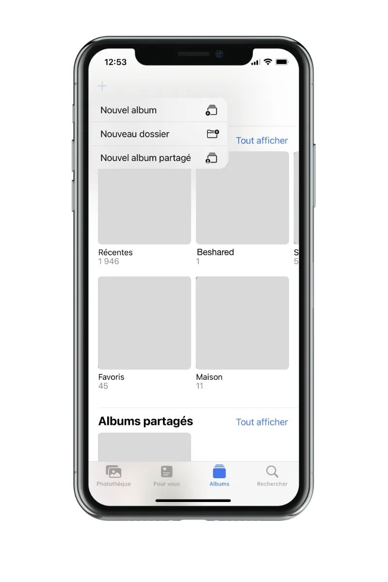 créer un nouvel album dans l'application Photos sur iPhone