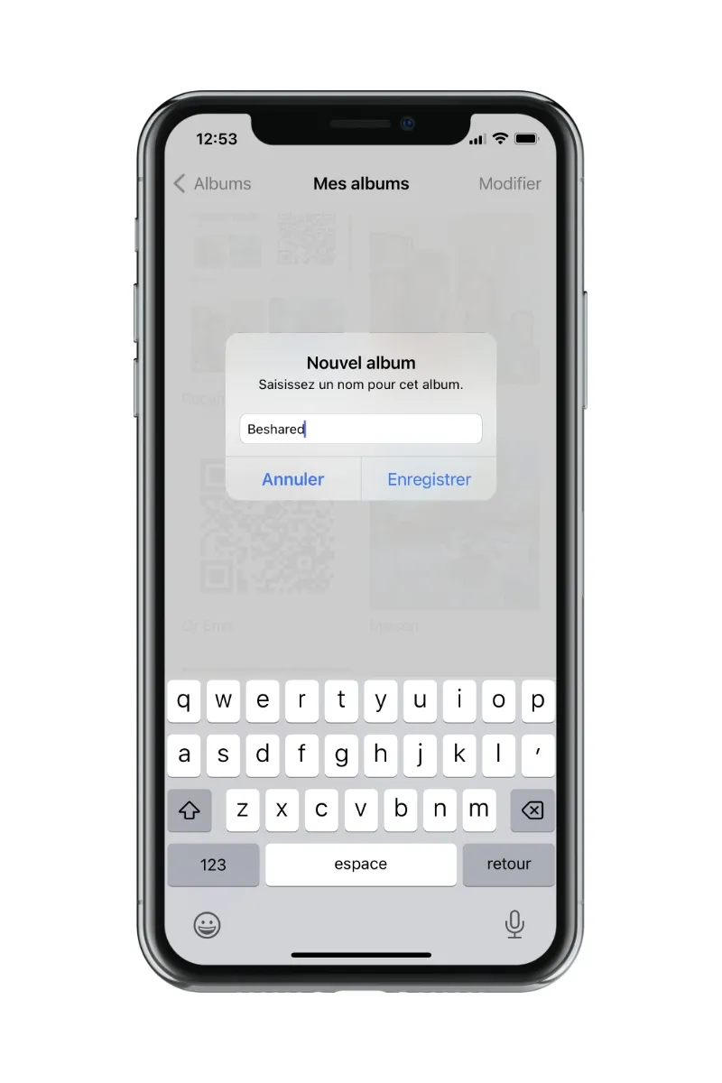 Nommer le nouvel album "Beshared" qui ne contiendra qu'une seule image soit votre code QR.